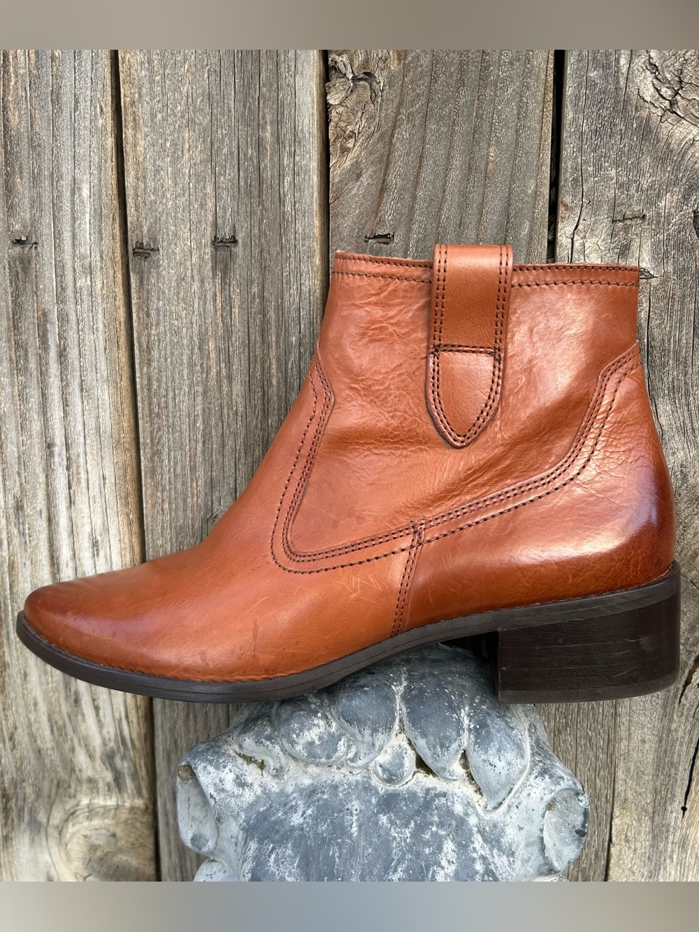 Paul Green Niche Pointed Toe Boot Leather Cognac Tan Brown 4.5